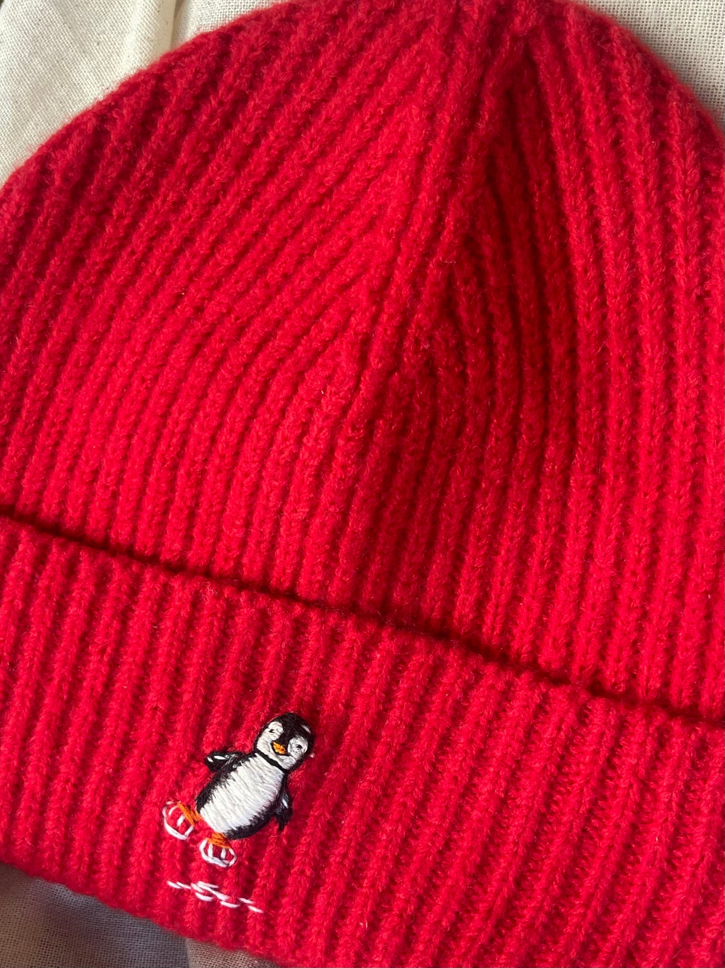 Hand-embroidered Penguin Beanie