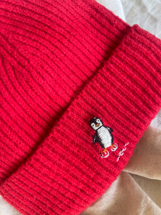 Hand-embroidered Penguin Beanie