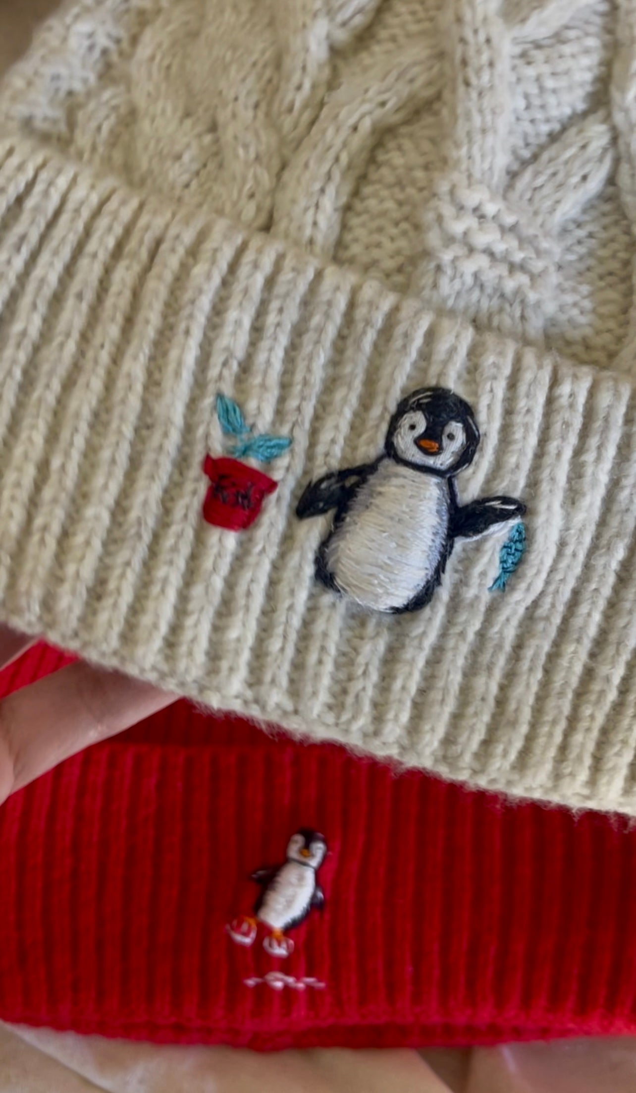 Hand-embroidered Pingu and the sea Beanie