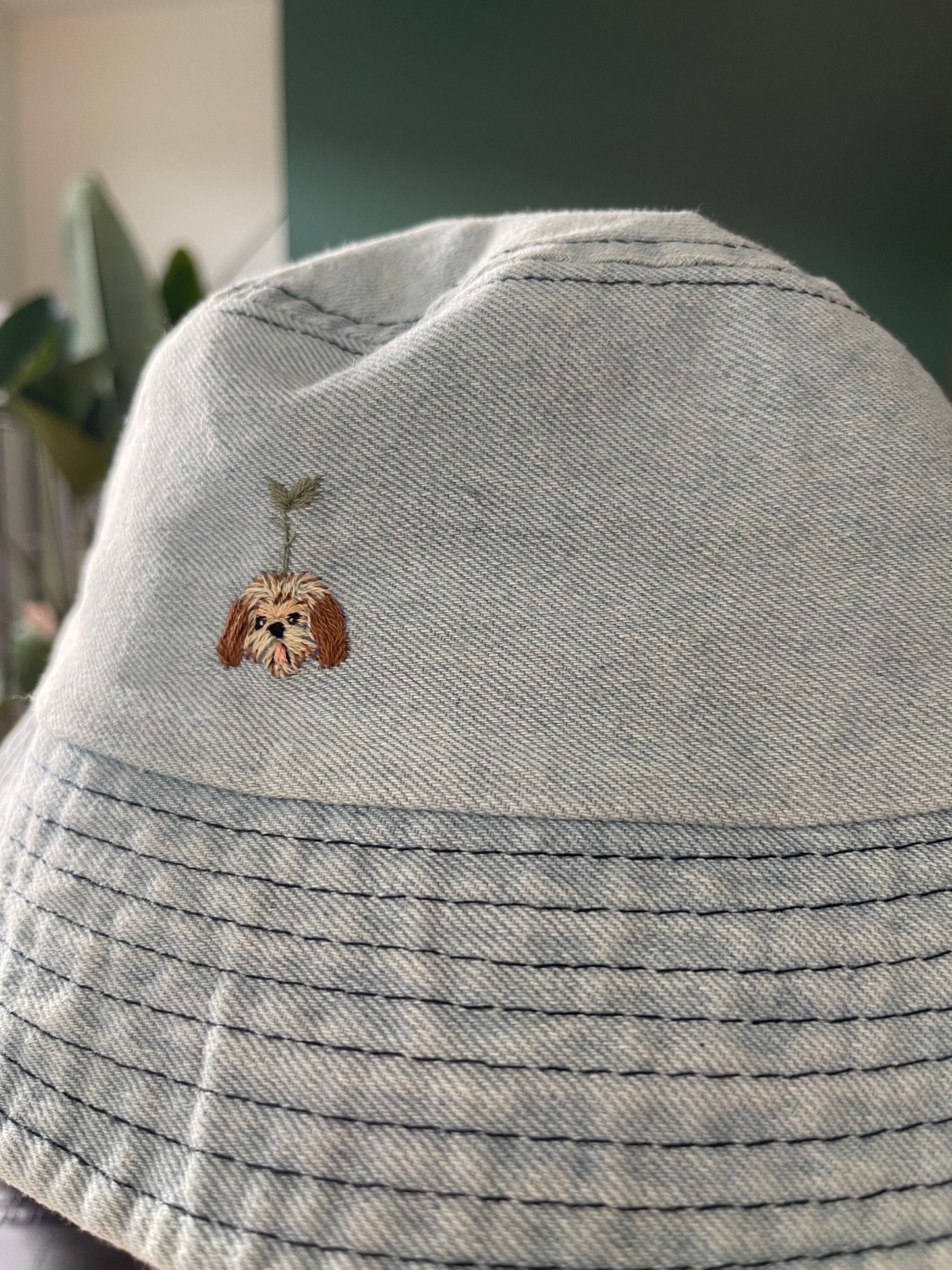 Hand embroidered dog Bucket hat