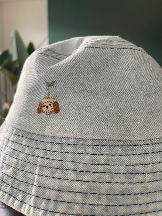 Hand embroidered dog Bucket hat